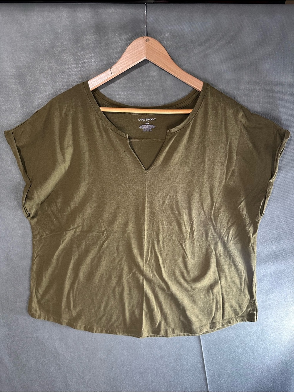 Lane Bryant Olive Green Split Neck Tee Shirt Top Plus Size 22/24